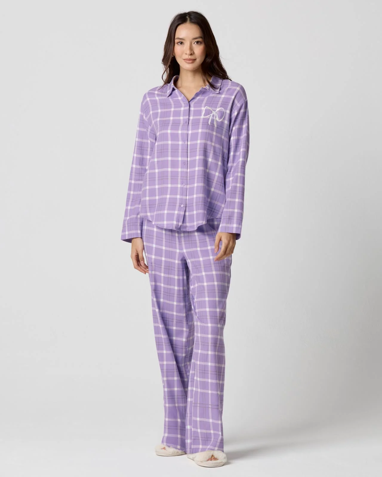 Cozy Flannel Bow Sleep Shirt - Image 10