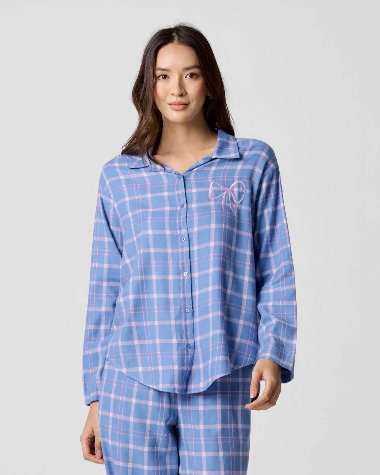 Cozy Flannel Bow Sleep Shirt - Image 11