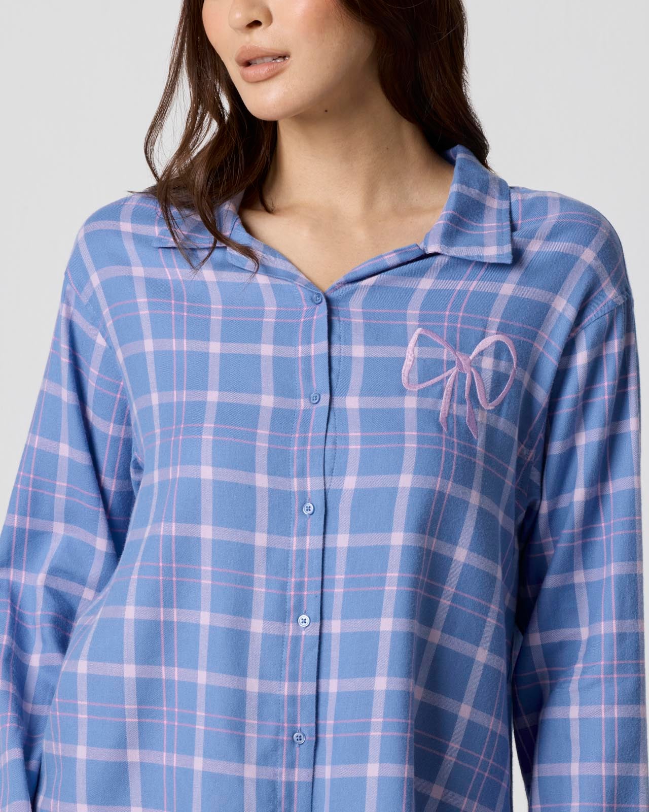 Cozy Flannel Bow Sleep Shirt - Image 14