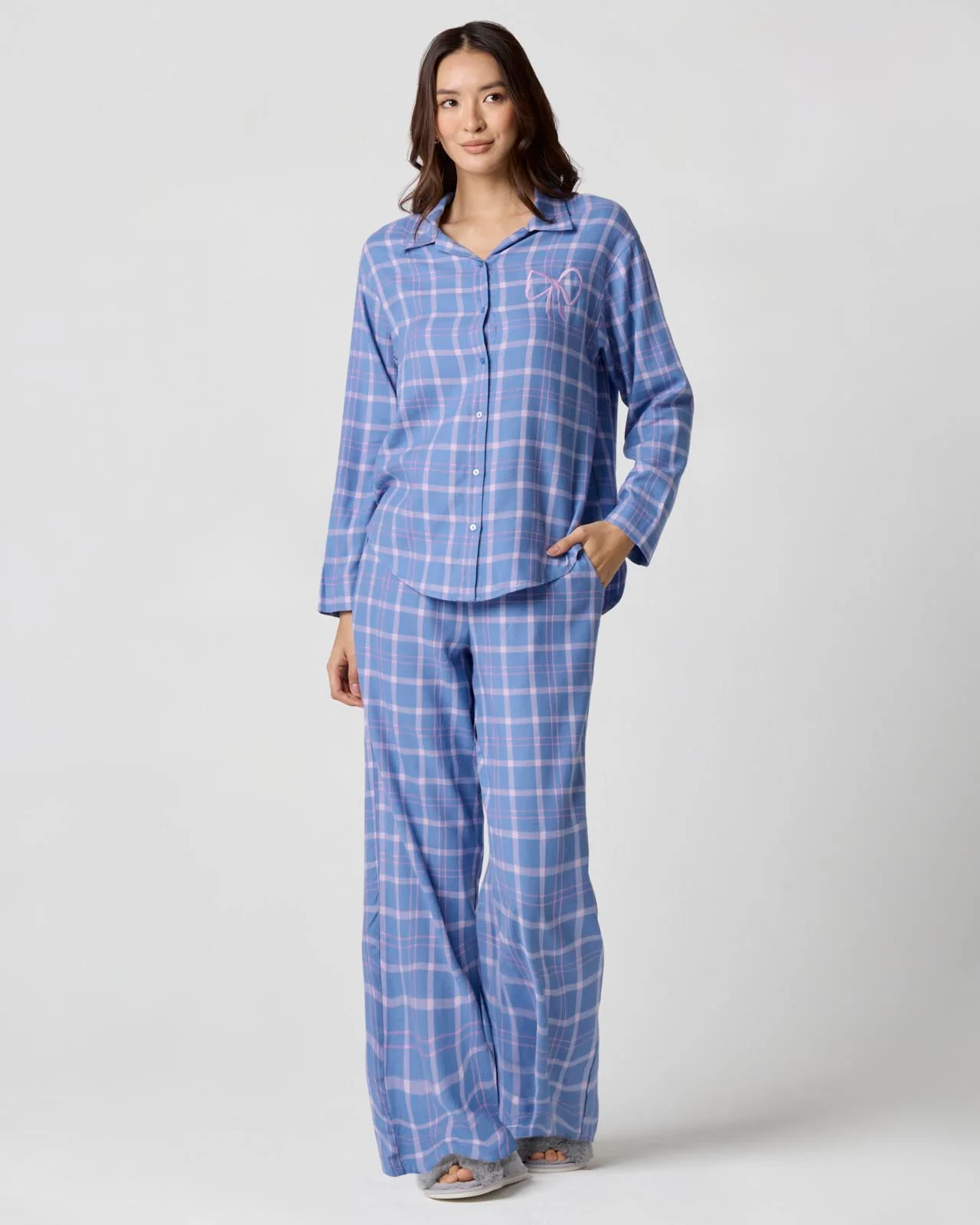 Cozy Flannel Bow Sleep Shirt - Image 15