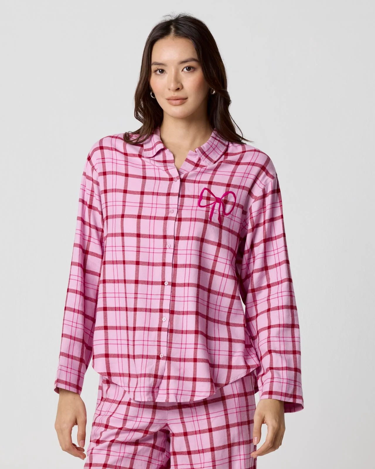 Cozy Flannel Bow Sleep Shirt - Image 3
