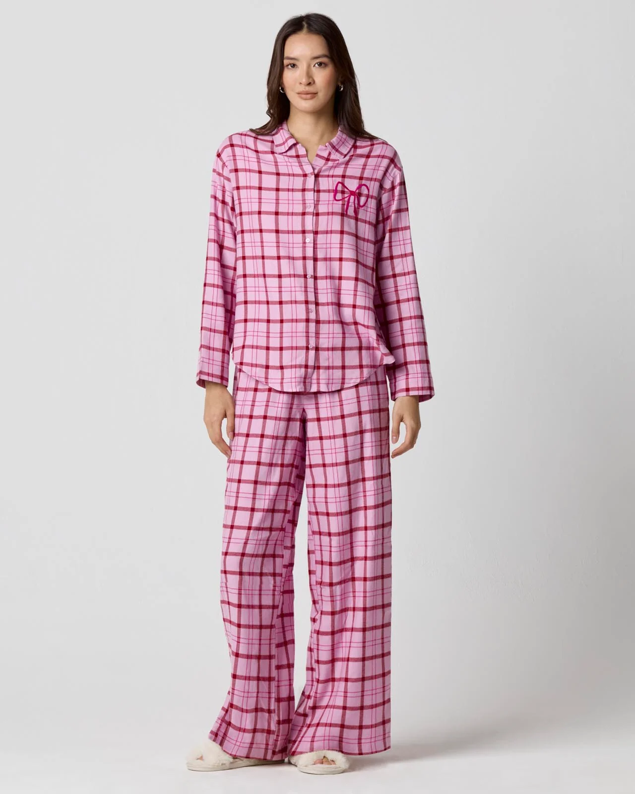 Cozy Flannel Bow Sleep Shirt - Image 5