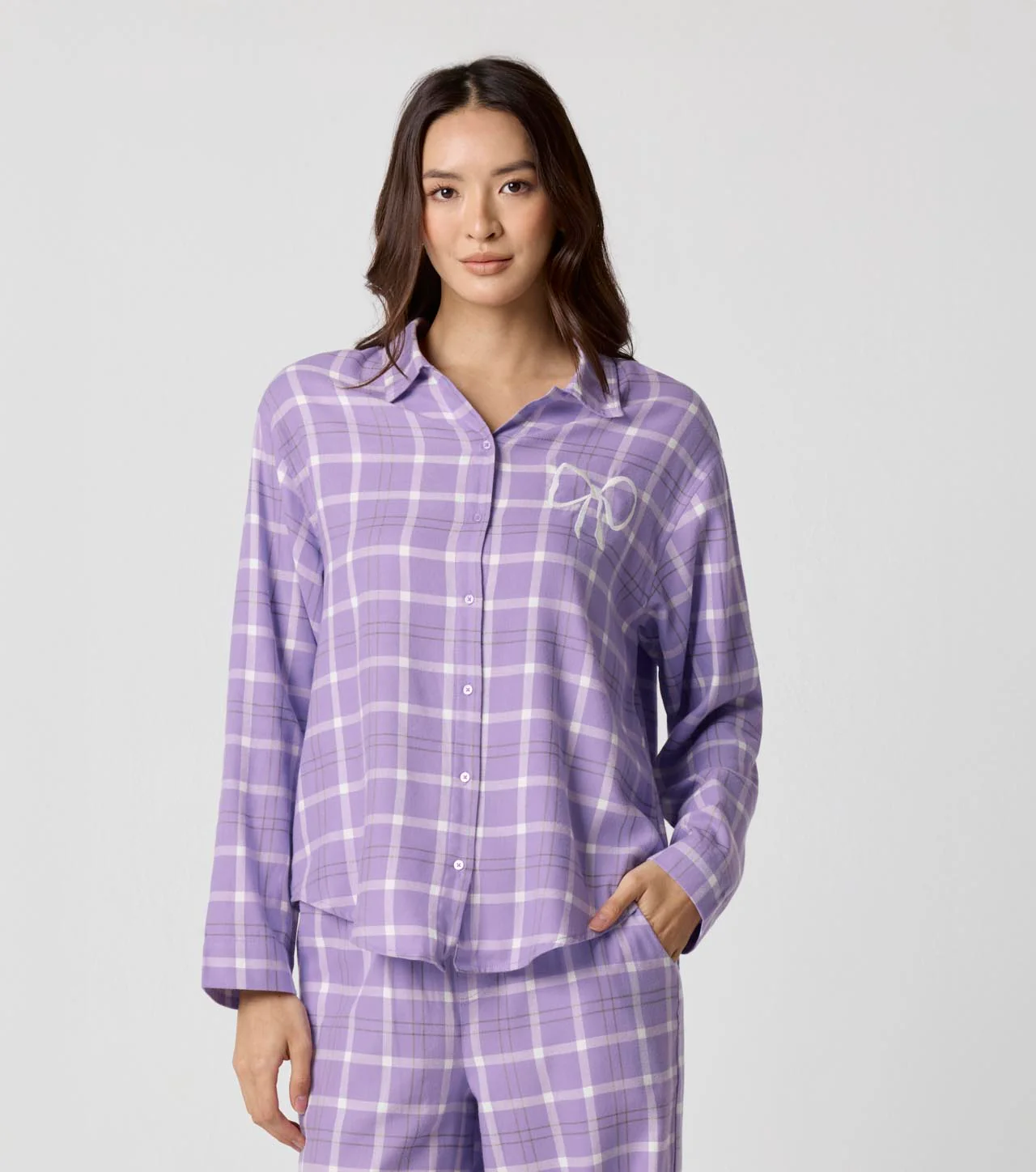 Cozy Flannel Bow Sleep Shirt - Image 6