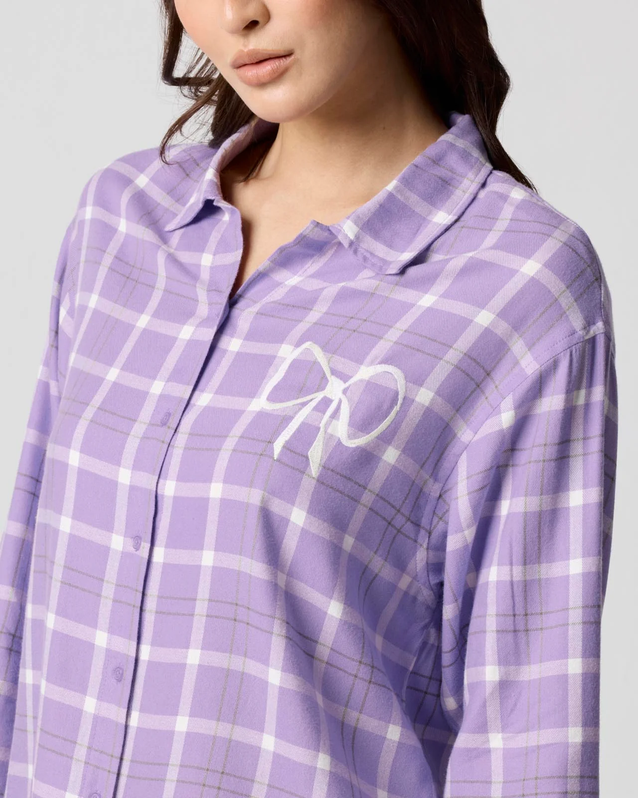 Cozy Flannel Bow Sleep Shirt - Image 9