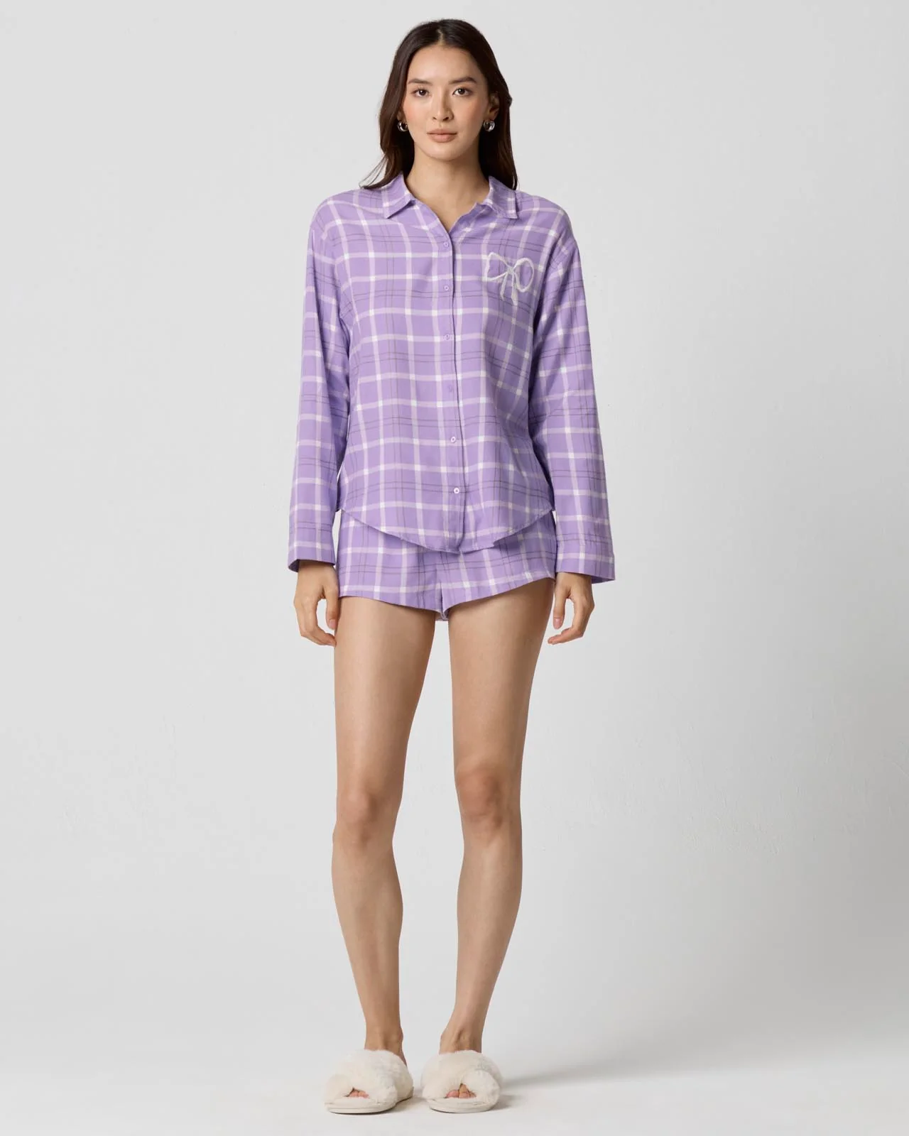 Cozy Flannel Bow Sleep Shortie - Image 11
