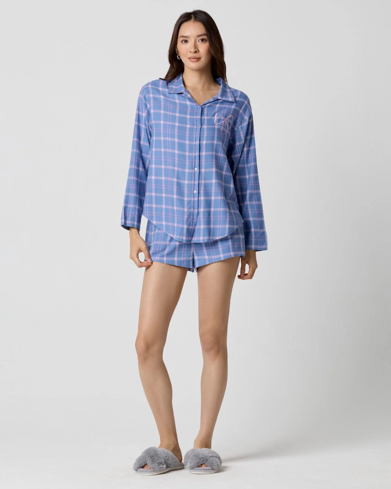 Cozy Flannel Bow Sleep Shortie - Image 16