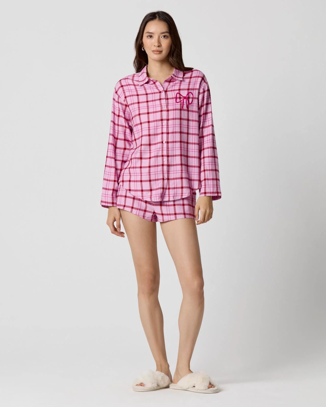 Cozy Flannel Bow Sleep Shortie - Image 6