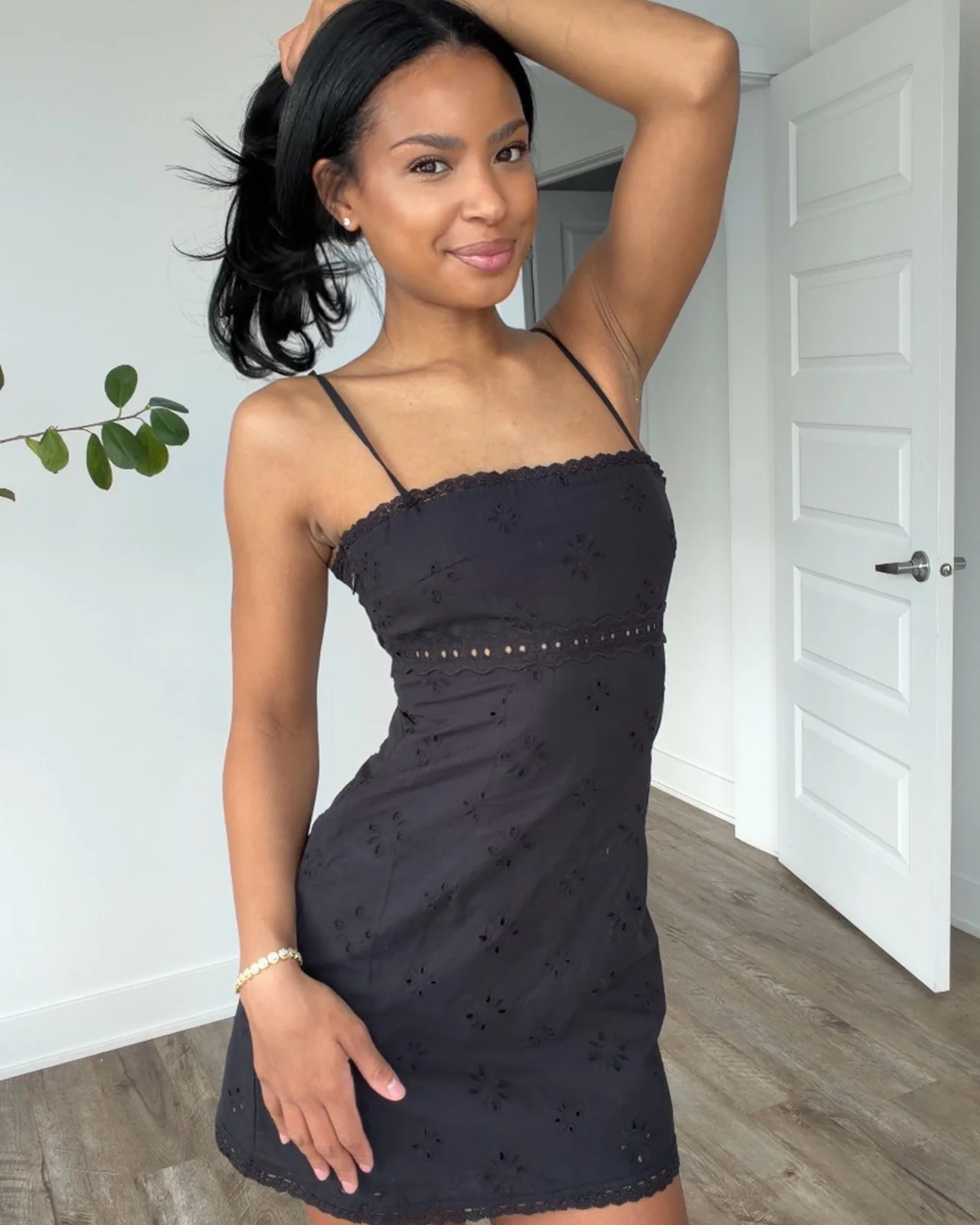 Square Neck Eyelet Mini Dress - Image 4