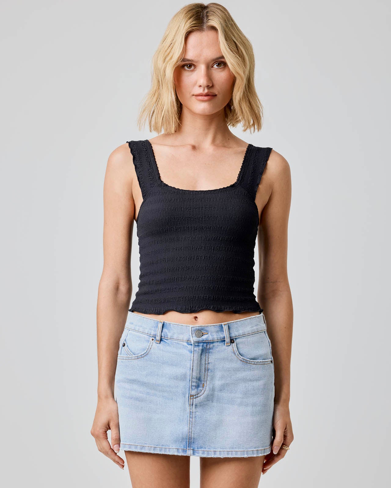 Stretch Seersucker Crop Top - Image 3