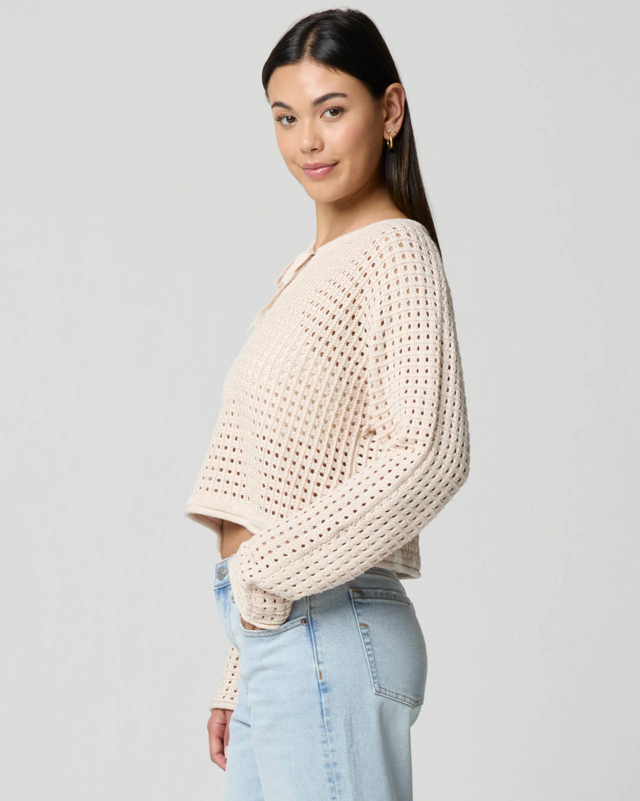 Tie Neck Open Knit Sweater - Image 11