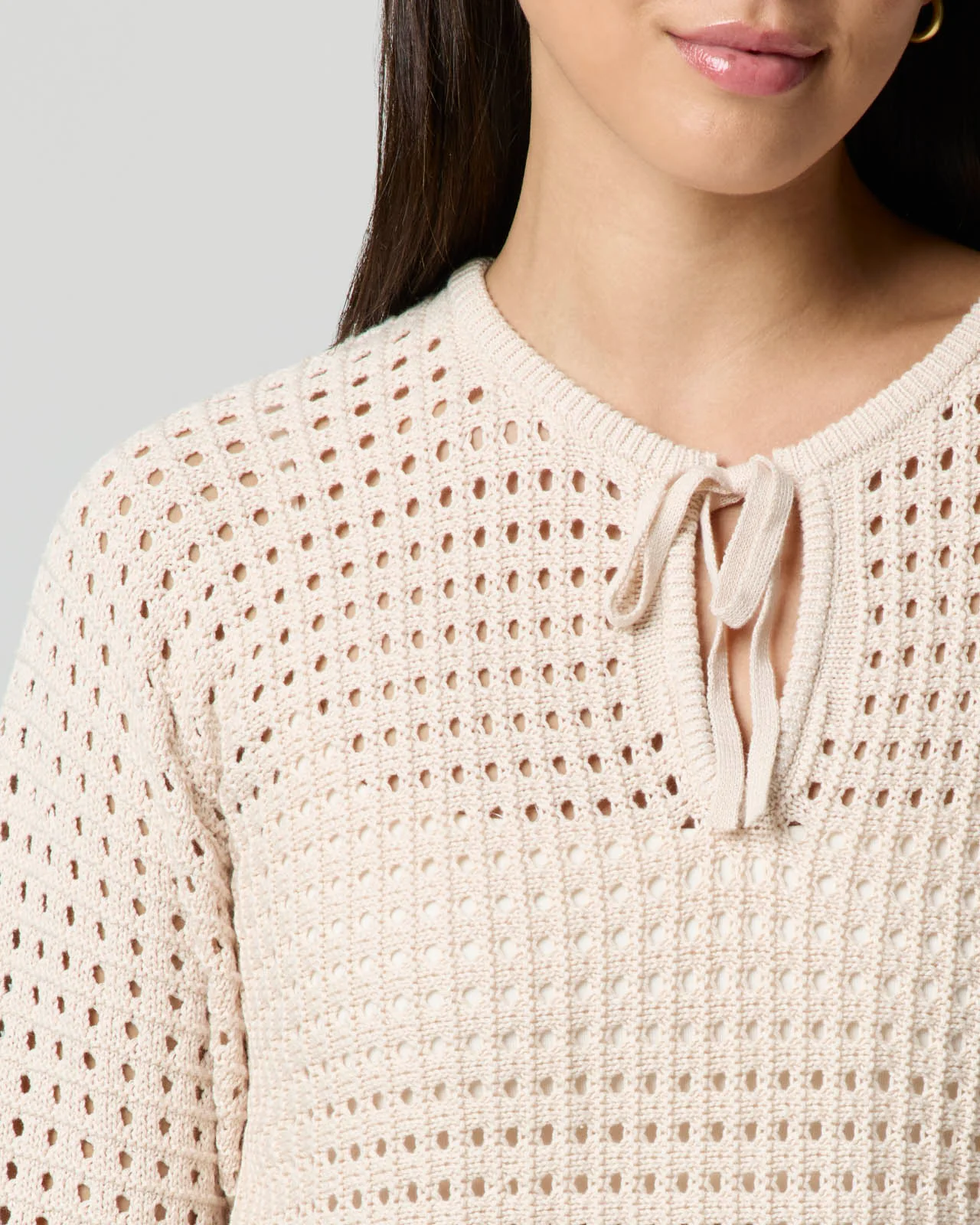 Tie Neck Open Knit Sweater - Image 13
