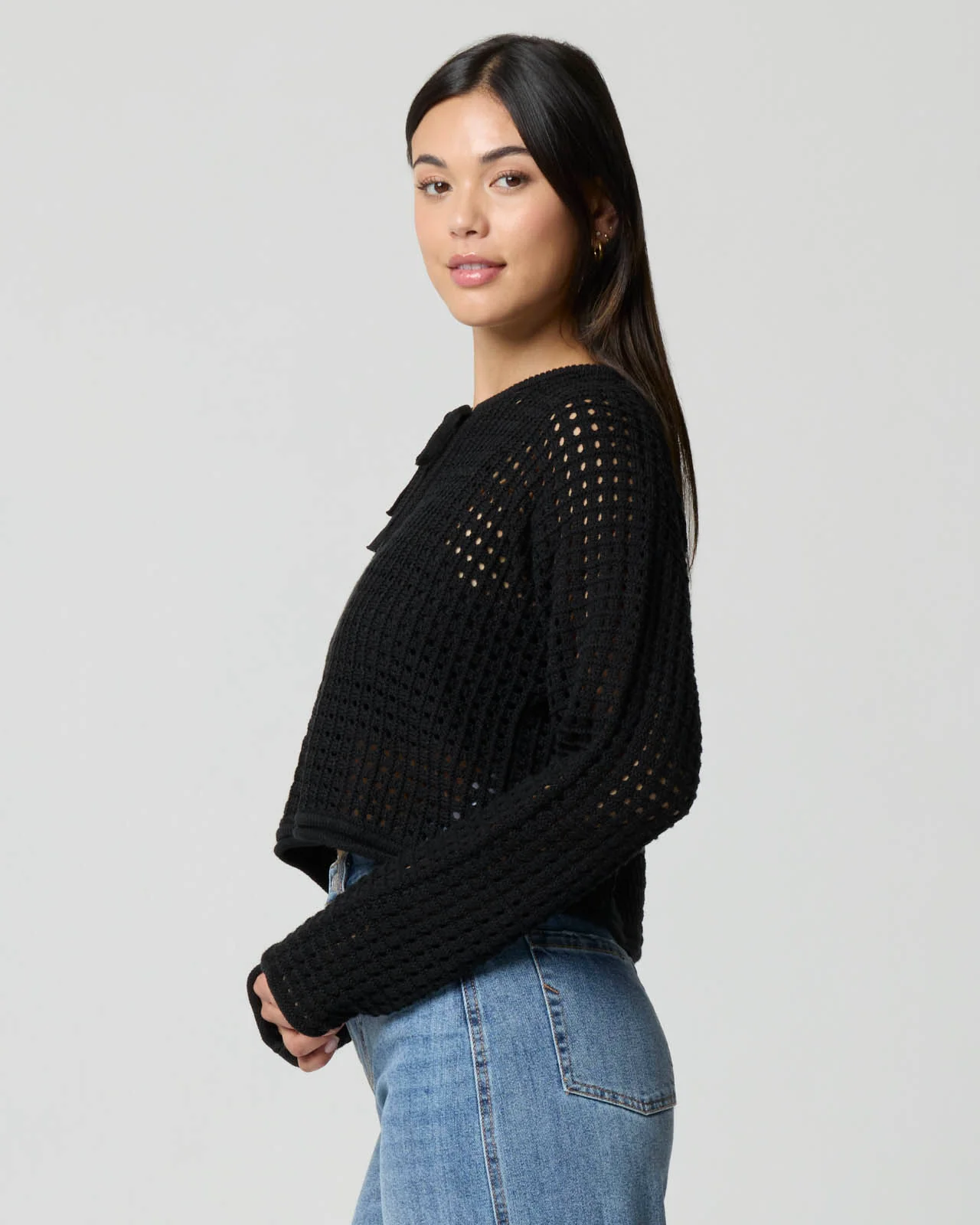 Tie Neck Open Knit Sweater - Image 4
