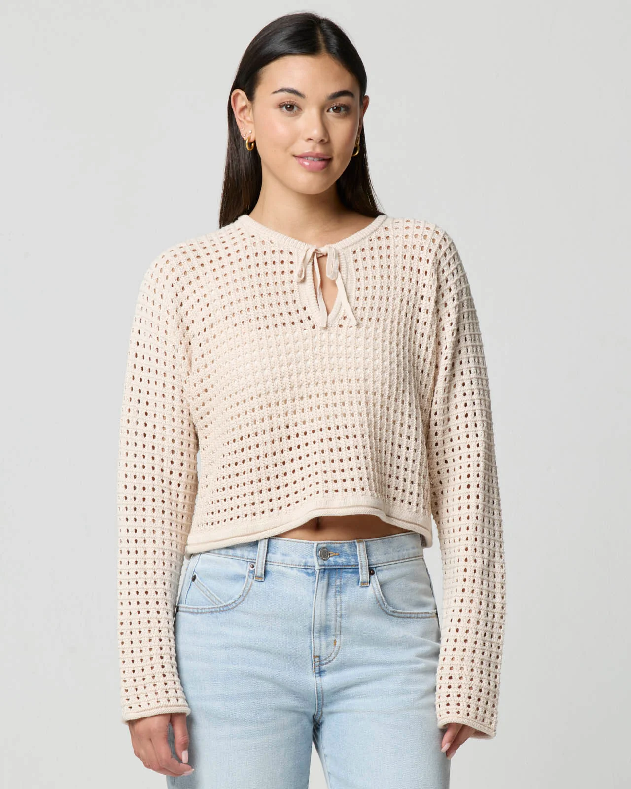 Tie Neck Open Knit Sweater - Image 8