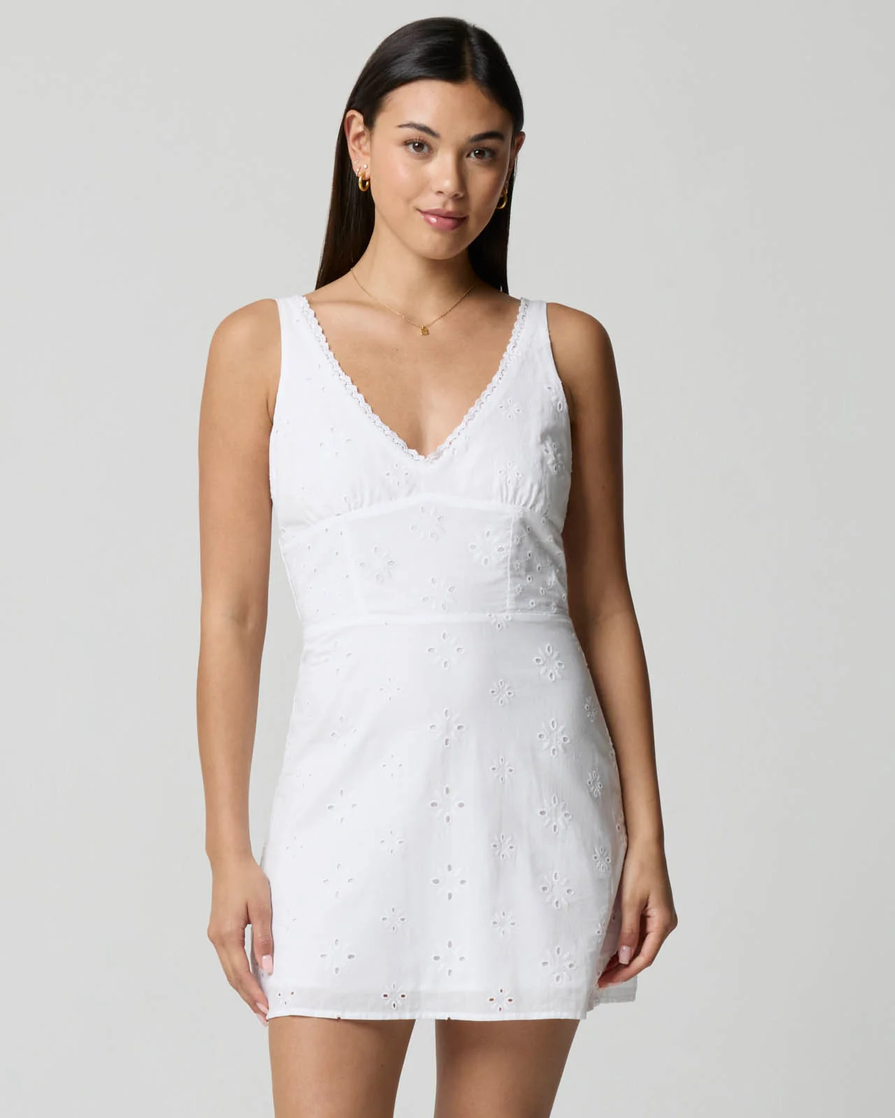 V-Neck Eyelet Mini Dress - Image 5