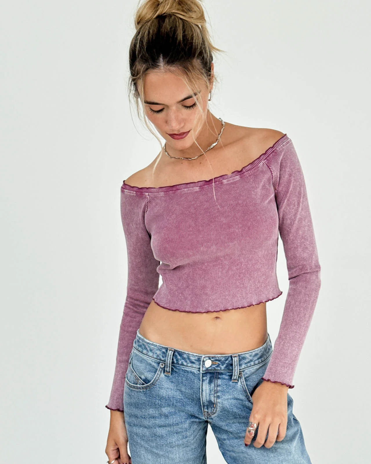 Washed Rib Off-Shoulder Top - Image 13