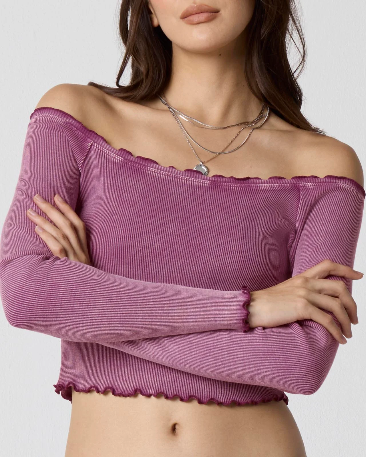Washed Rib Off-Shoulder Top - Image 15