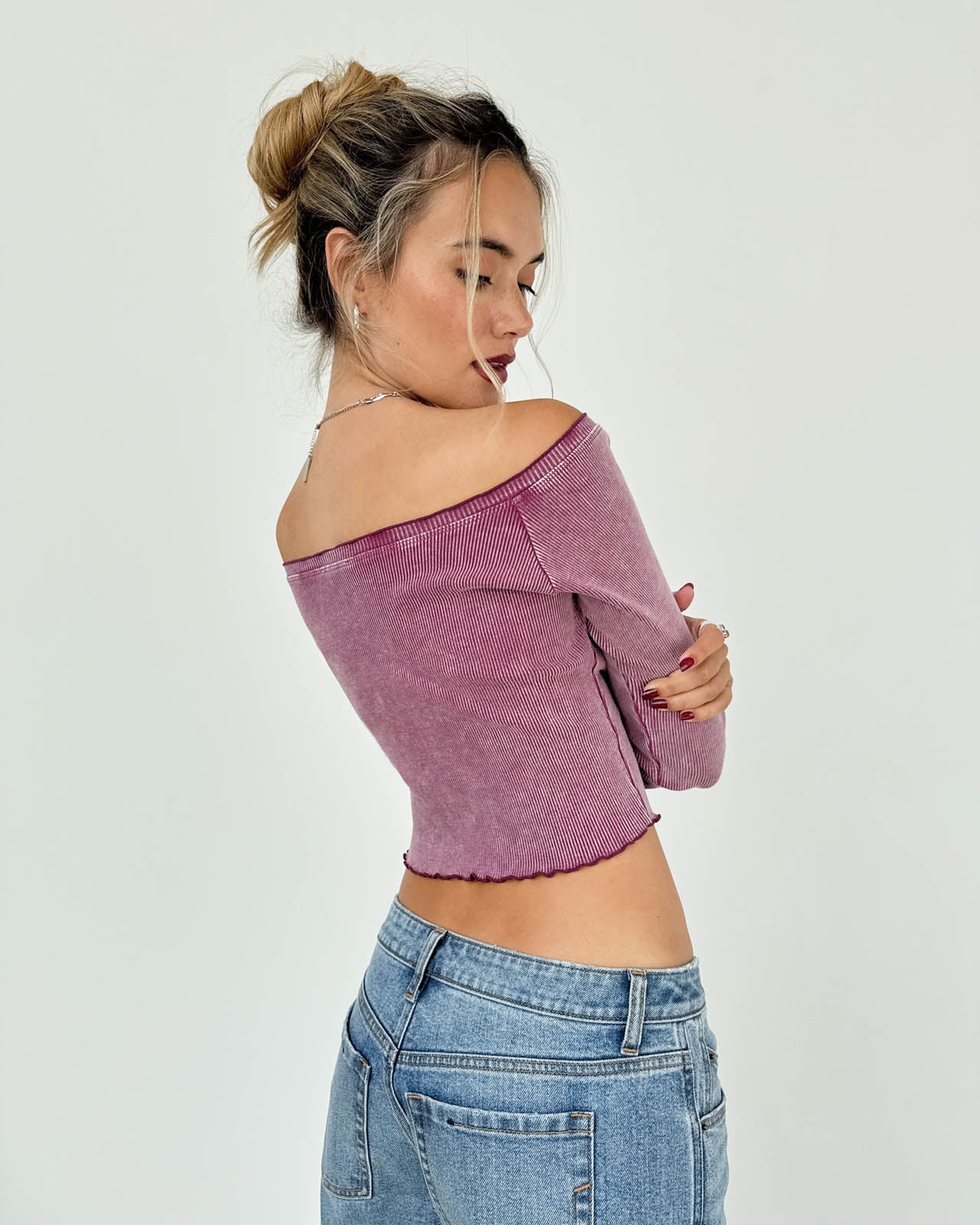Washed Rib Off-Shoulder Top - Image 18