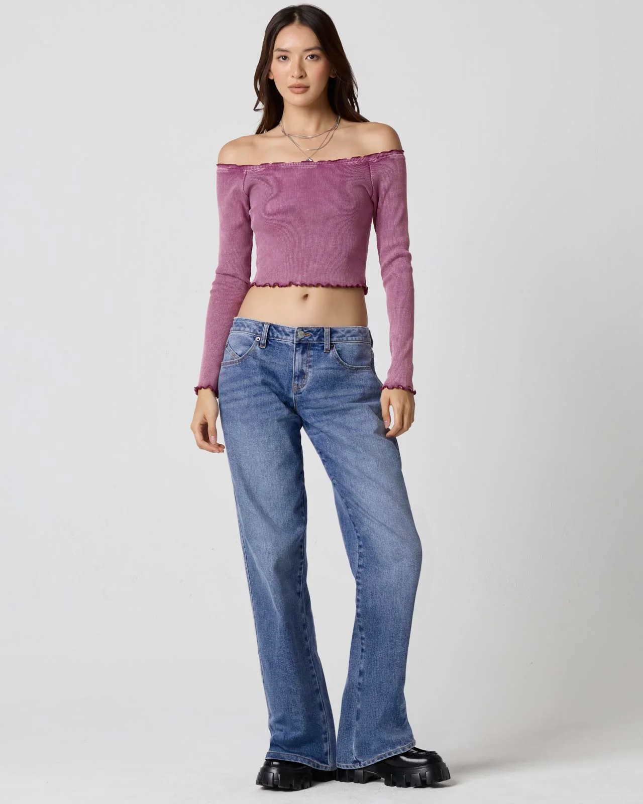 Washed Rib Off-Shoulder Top - Image 21