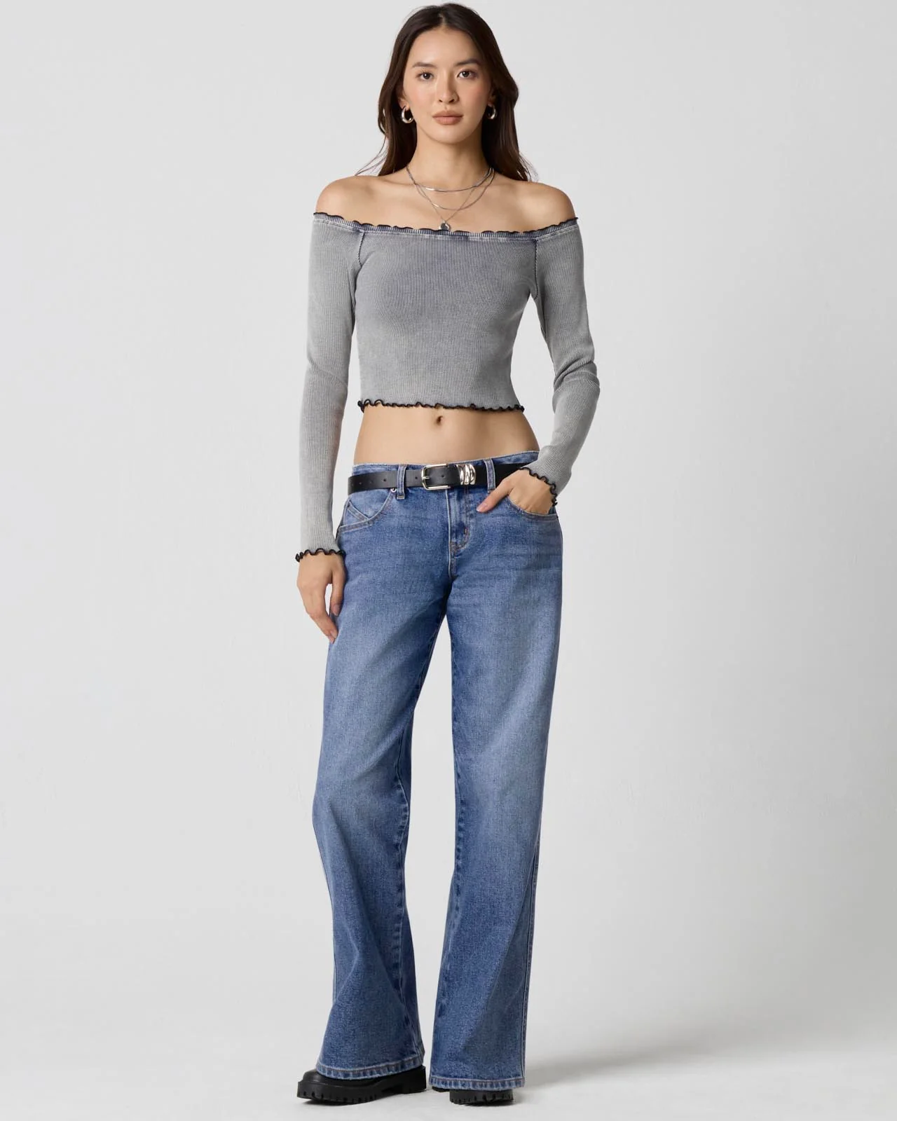 Washed Rib Off-Shoulder Top - Image 6